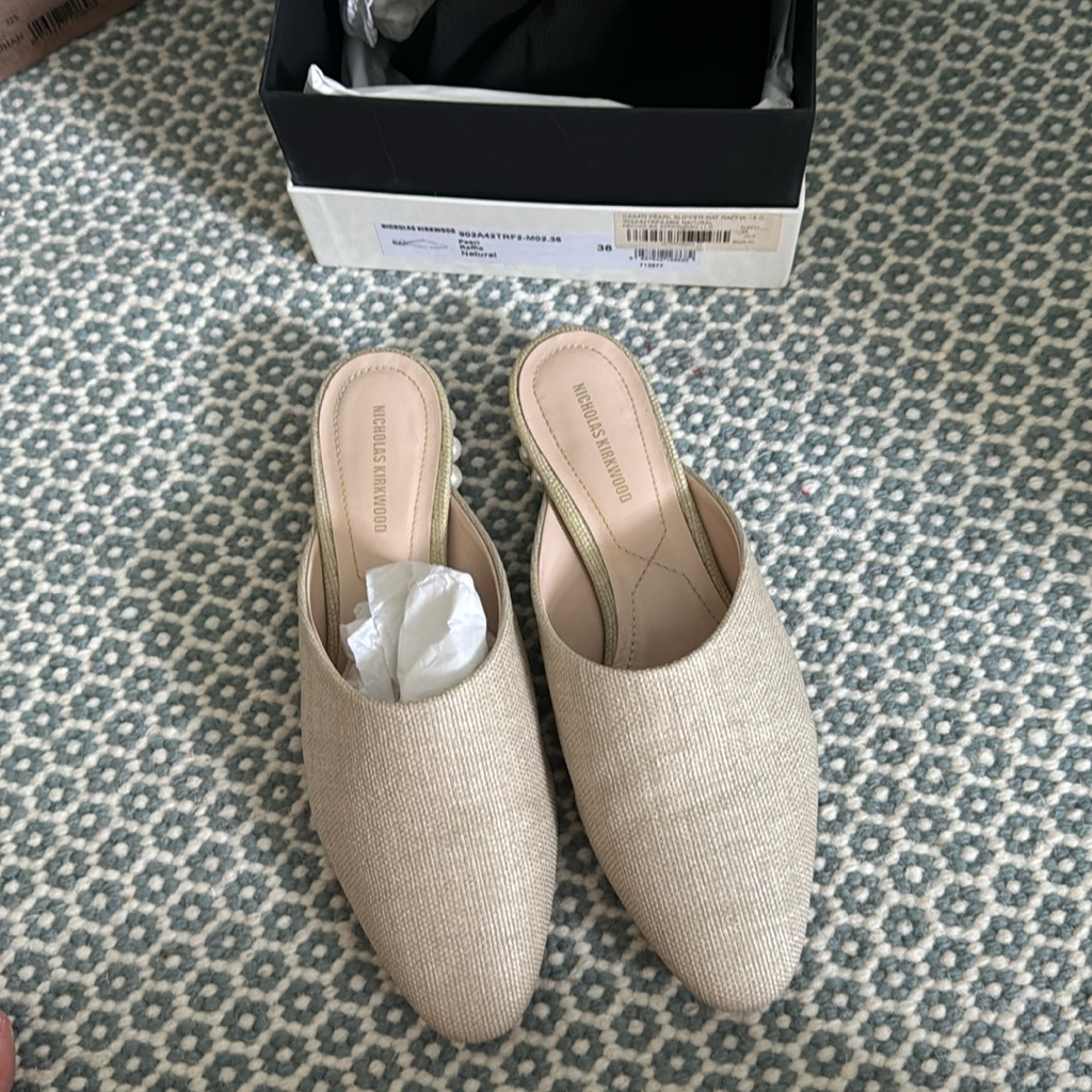 Nicholas Kirkwood Pearl Raffia Mules 38